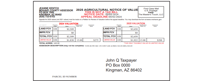 AGRICULTURAL NOTICE OF VALUE